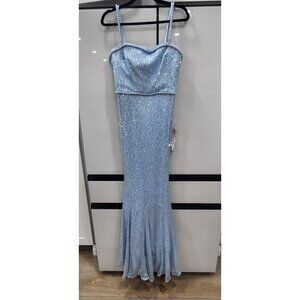 Sequin Light Blue Gown With Sweetheart Neckline & Spaghetti Straps By Dress The